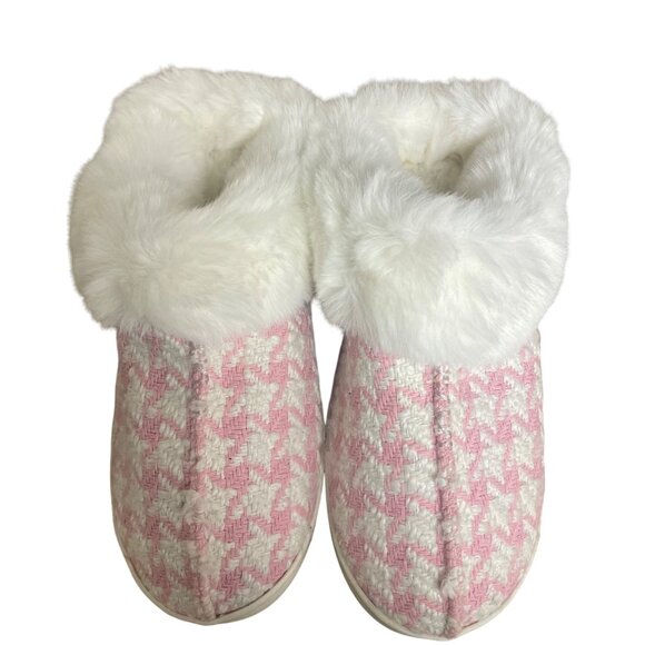 LC Lauren Conrad Faux Fur Slippers Pink White Sz SM (6/7) - Picture 3 of 6